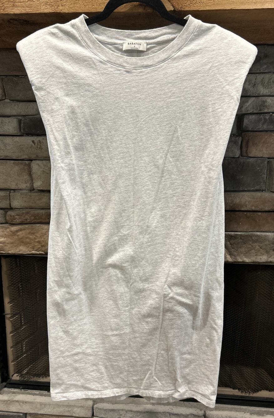 Women’s BABATON Gray Shoulder Pads Jersey T Shirt Dress Size S *C4